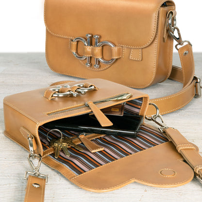 Lana - Horse Bit Crossbody Luxury Leather Bag in Caramel