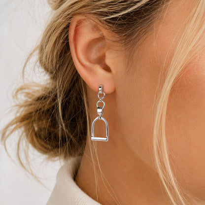 Langley - Equestrian Riding Stirrup Earring in Silver