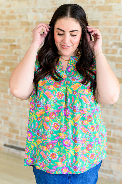 Lizzy Cap Sleeve Top in Emerald and Plum Floral Paisley