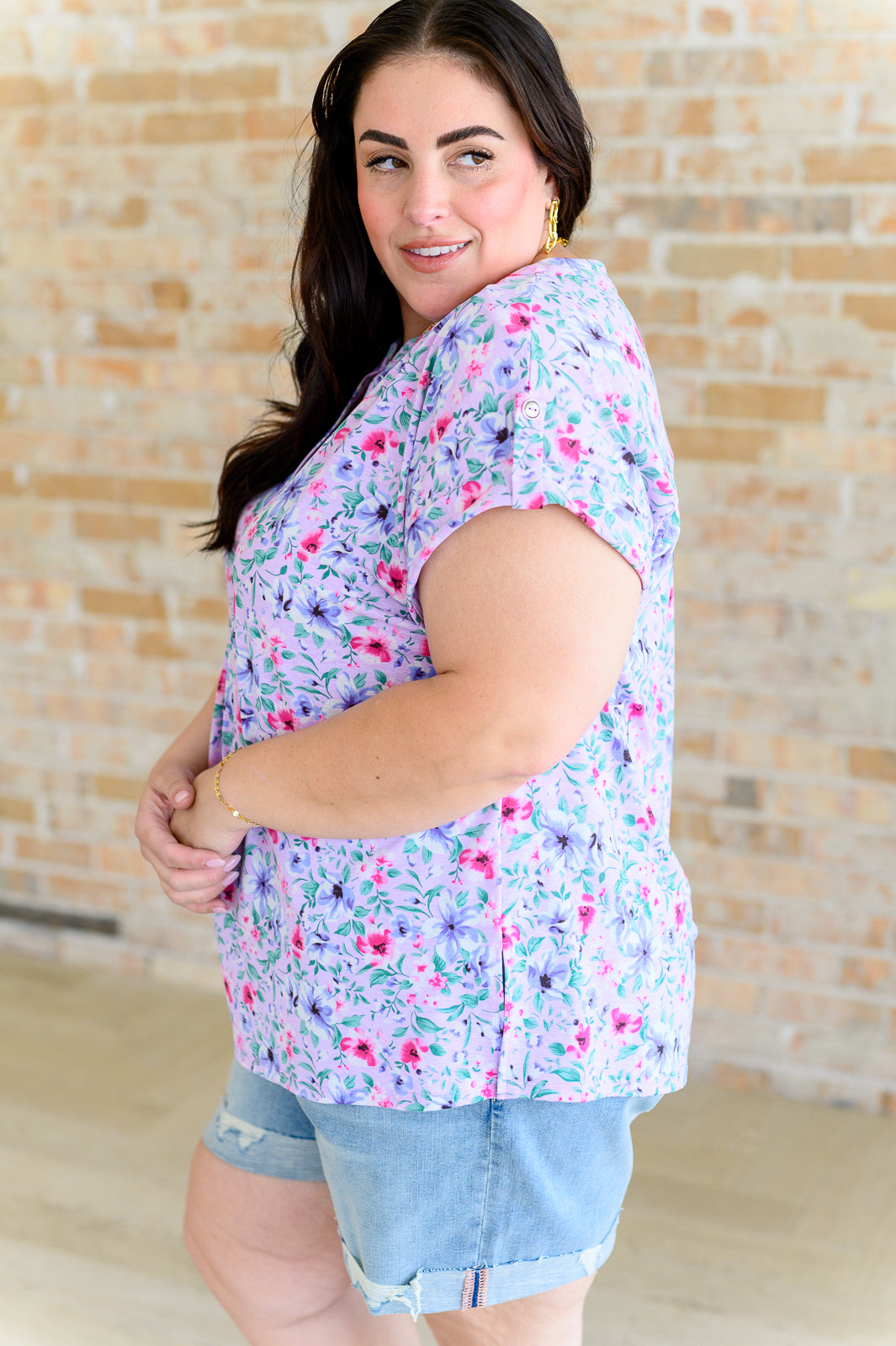 Lizzy Cap Sleeve Top in Muted Lavender and Pink Floral