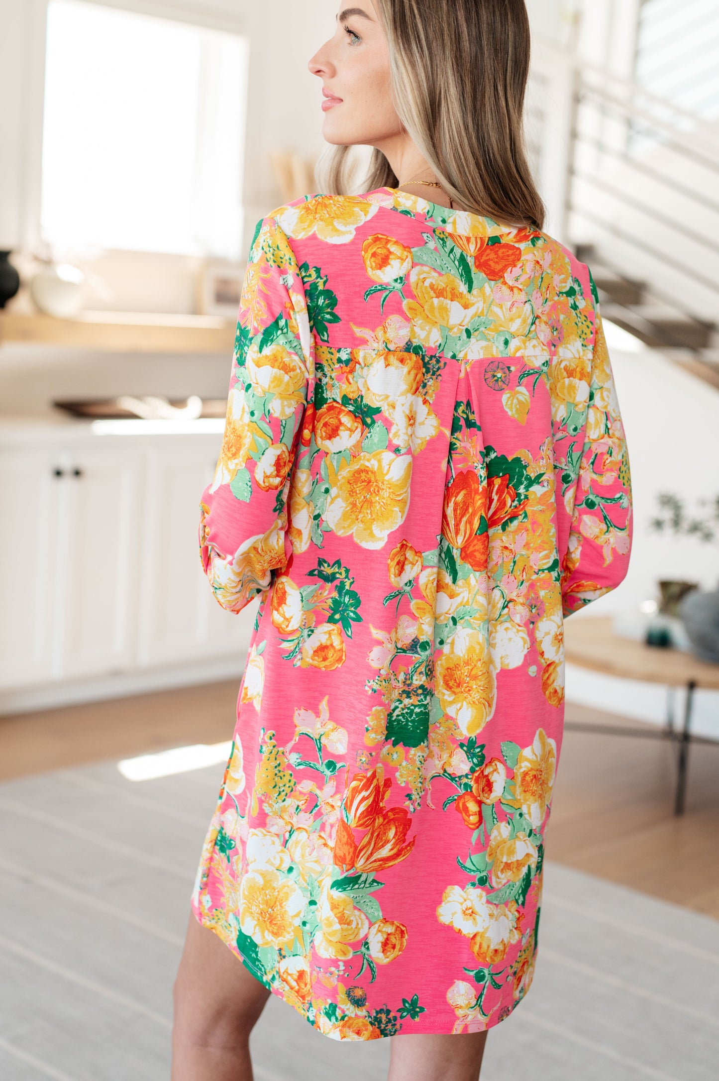 Lizzy Dress in Hot Pink and Yellow Floral