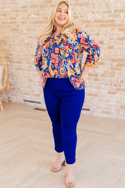 Lizzy Top in Royal and Orange Paisley