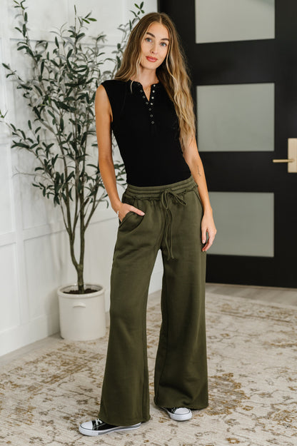 Lounge Line Wide Leg Sweats in Dark Olive
