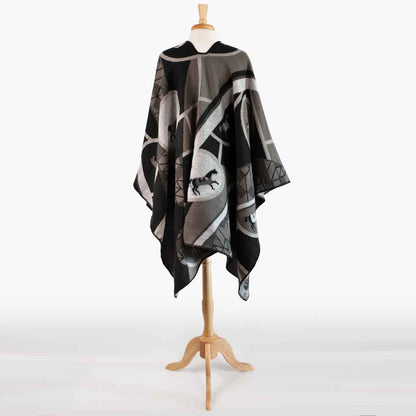 Adina -  Equestrian Motif Shawl in Charcoal Wrap