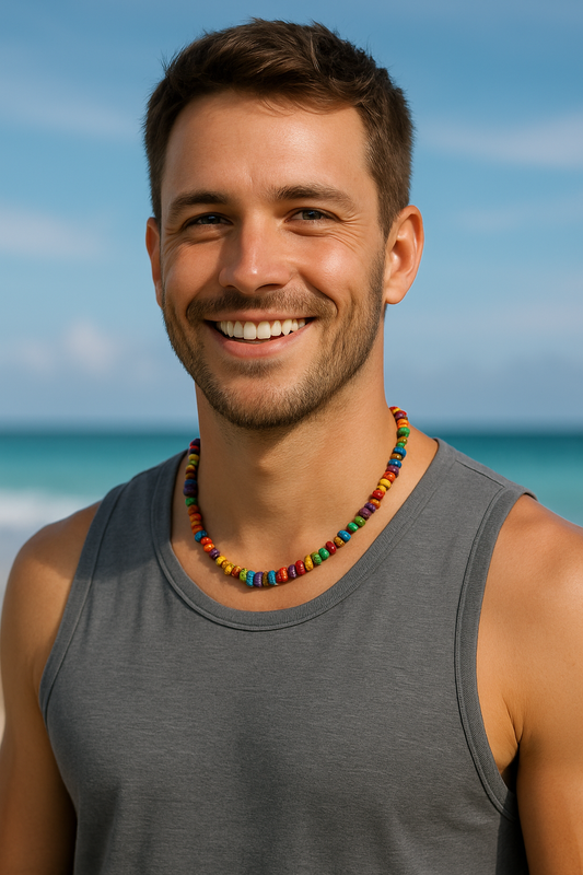 Vibrant Rainbow Puka Shell Necklace – Unisex Statement Jewelry