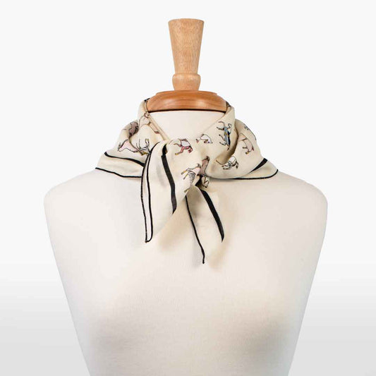 Hunt Club - Stylized Equestrian Pattern in Ivory Fine Cotton Scarf