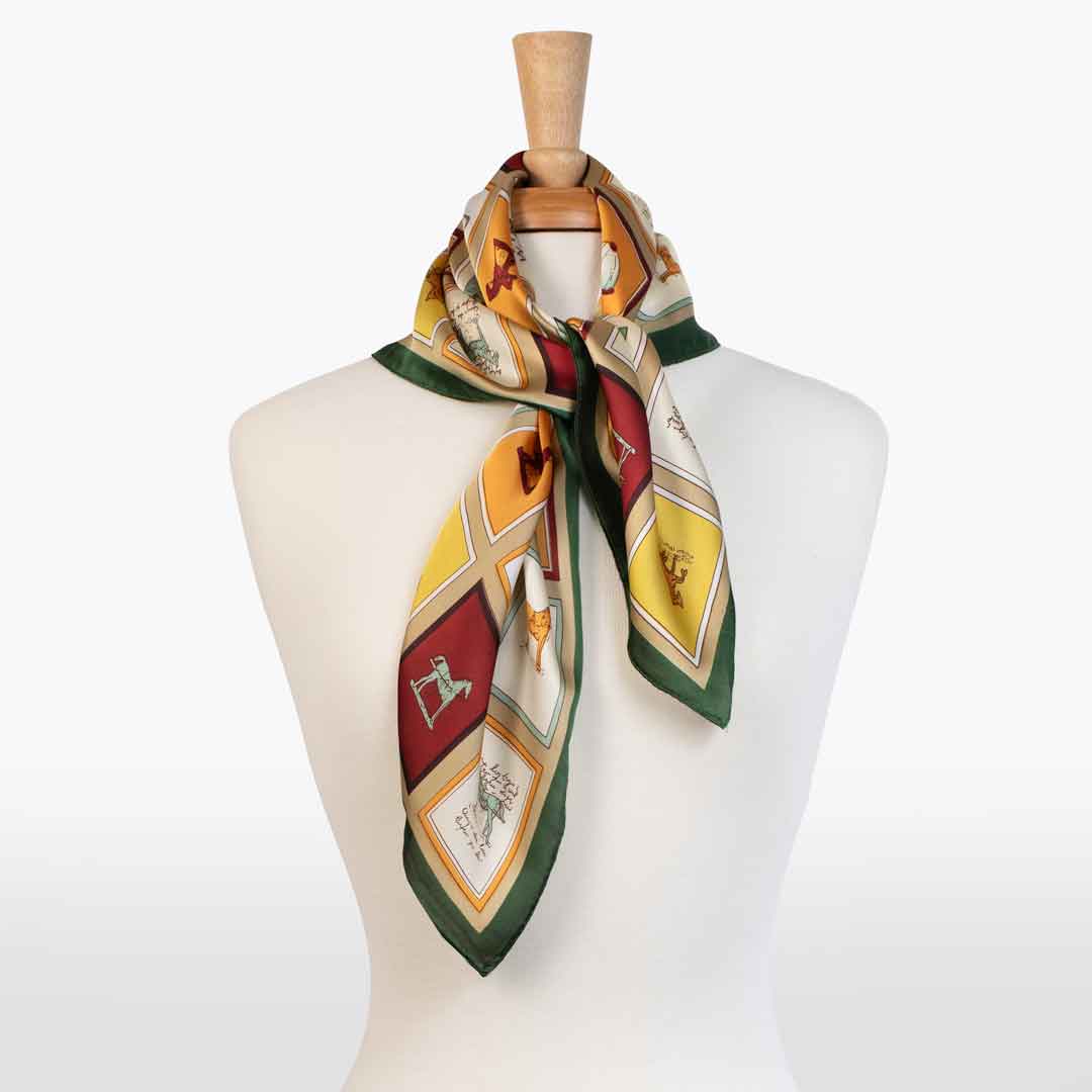 Pony Club - Stylized Equestrian Scarf in Hunter Green, Wine & Amber