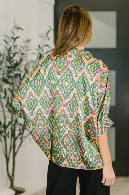 Optical Illusion Button Up Blouse