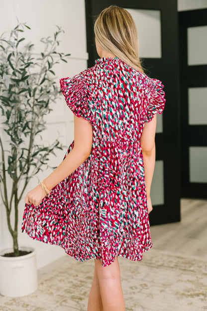Pattern Pending Bow Detail Dress in Fuchsia and Black