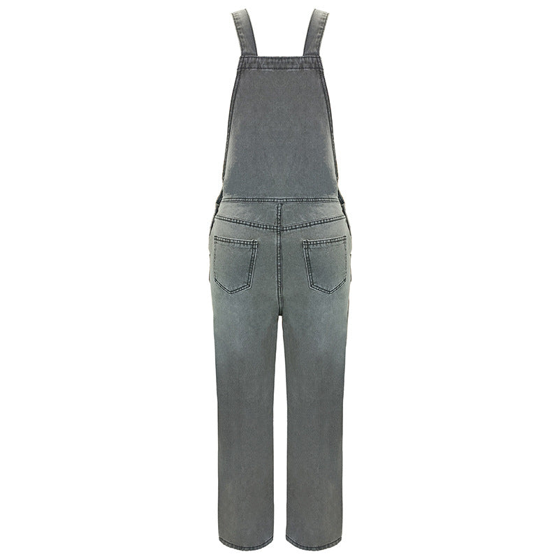 Women's Printed Ripped Loose Straight-Leg High-Waist Denim Pants