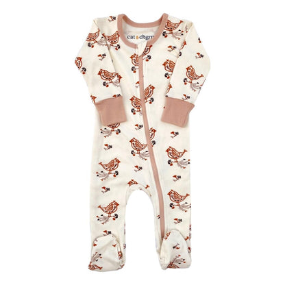 GOTS Certified Organic Cotton Zippy Footed - Celadon Quail