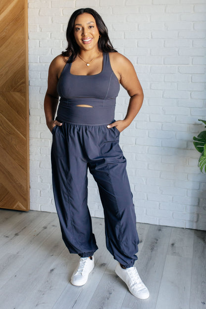 Raising Heart Rate Cutout Jumpsuit in Charcoal