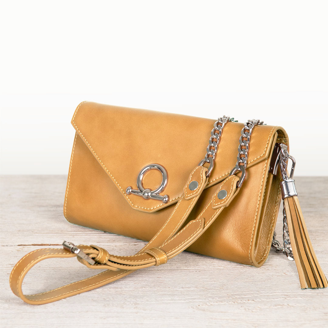 Del Mar - Horse Bit Crossbody Luxury Leather Handbag in Caramel