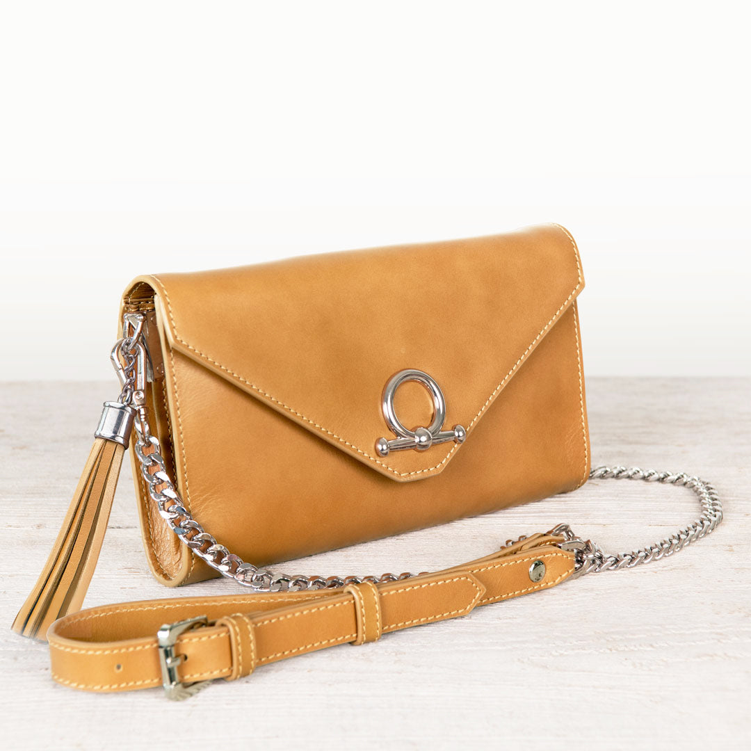 Del Mar - Horse Bit Crossbody Luxury Leather Handbag in Caramel