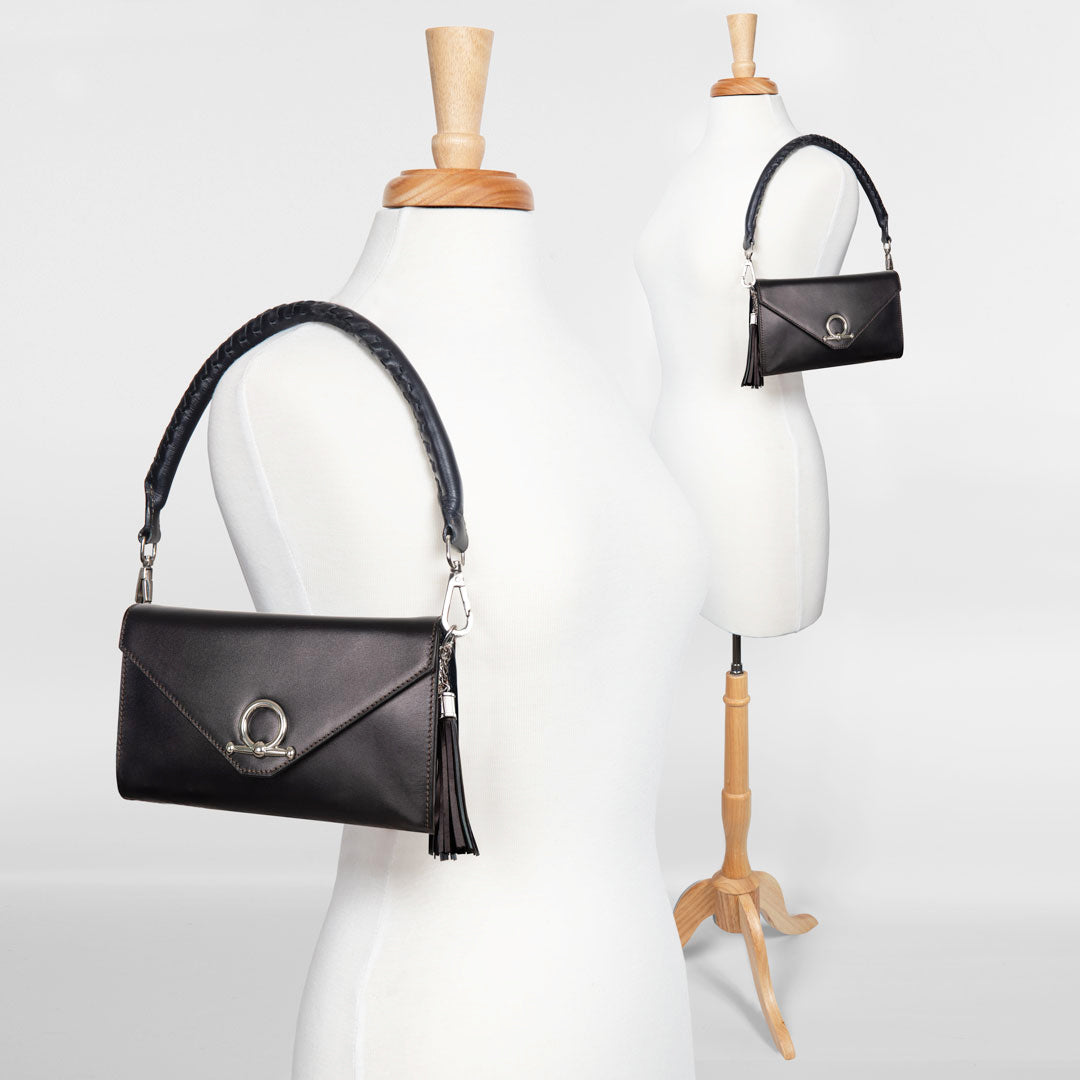 Del Mar - Horse Bit Crossbody Luxury Leather Handbag in Black