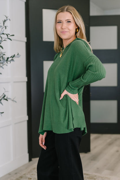 Running Late Hooded Long Sleeve in Dark Green