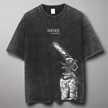 🪚 Chainsaw Man Acid-Washed Vintage Graphic T-Shirt – Harajuku Streetwear