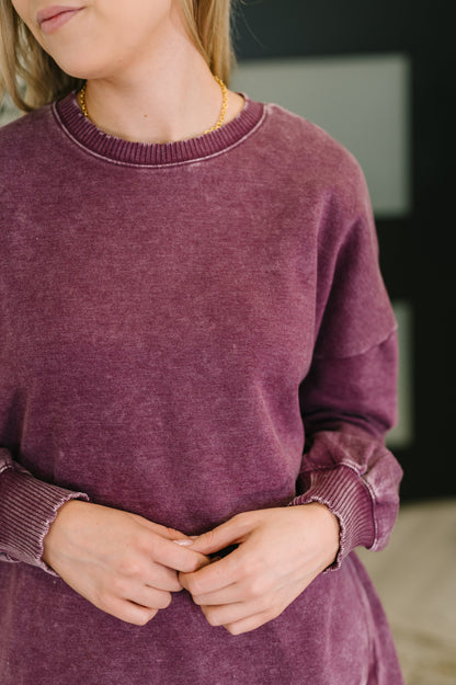 Safe and Secure Mineral Wash Pullover in Eggplant