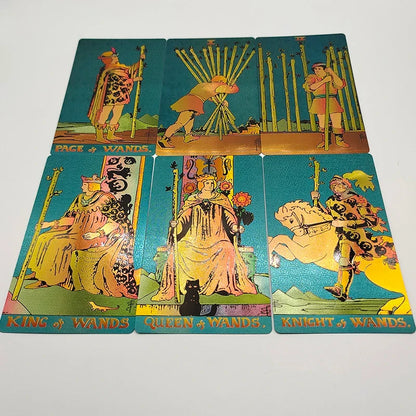 New Gold Tarot Cards Beautiful Waterproof Deck Mystery Board Game Colorful Divination Oracle With Gift Box