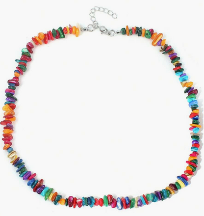 Vibrant Rainbow Puka Shell Necklace – Unisex Statement Jewelry