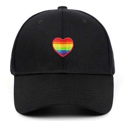🌈 Pride Heart Embroidered Baseball Cap – Unisex Adjustable Hat (Lots of Color Choices!)