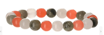 Youth Harmony Beaded Bracelet – Green, White & Orange Stones (Kids & Teens, Small Wrists)