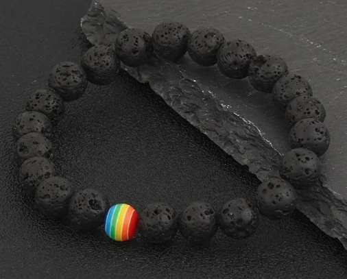 Lava Stone Beads LGBTQ Pride Rainbow Bracelet