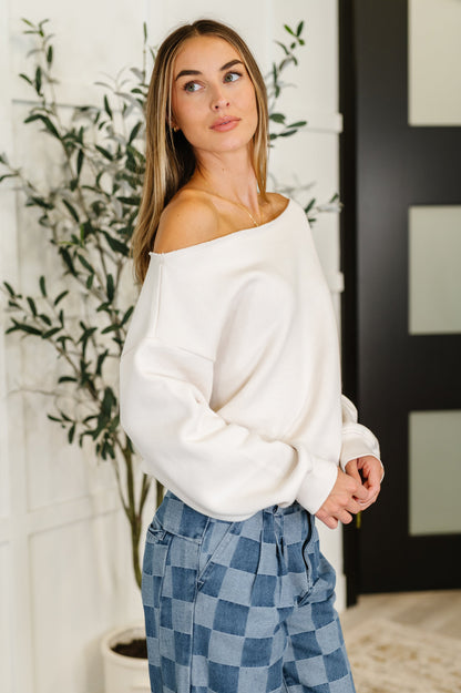 Side Hustle Off Shoulder Long Sleeve Top in Bone