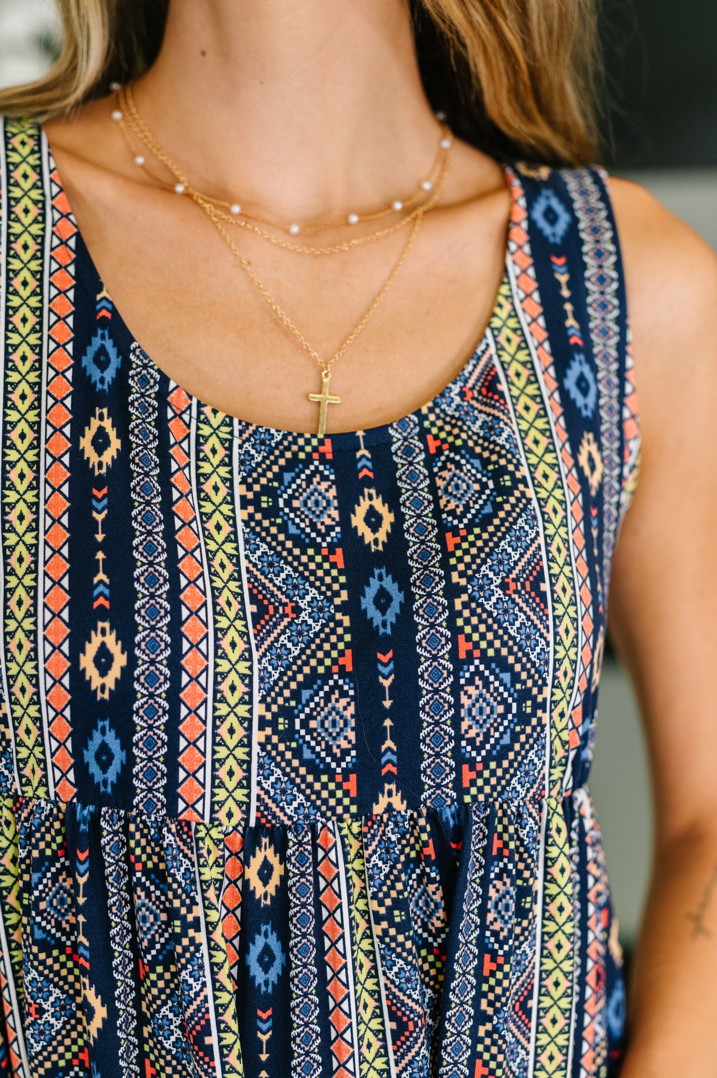 Sierra Spirit Gathered Tiered Dress in Navy