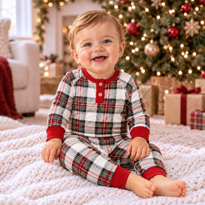 Baby Christmas Plaid Henley Bamboo Romper