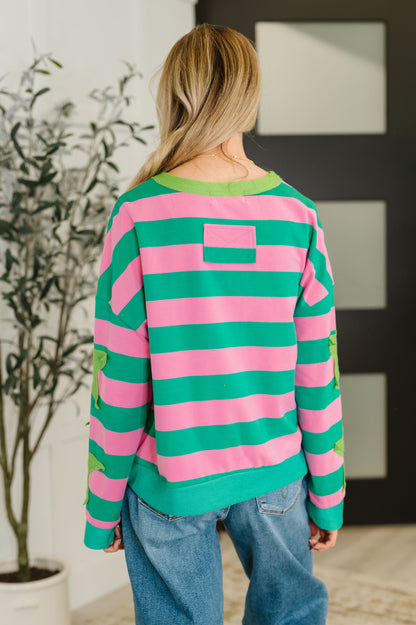Stars On Stripes Patchwork Striped Sweatshirt