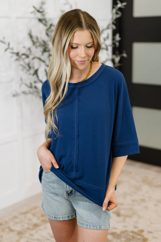 Stay On Top Relaxed Tee in Light Navy