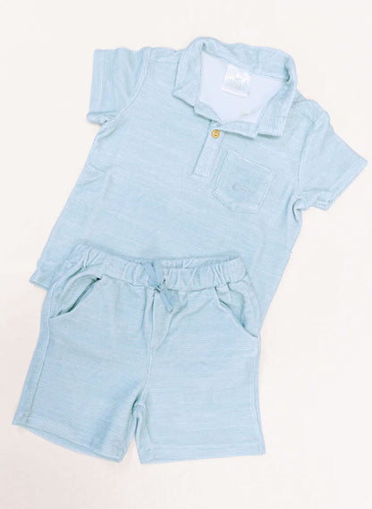 Dax French Terry Shorts - Misty Blue Stripe