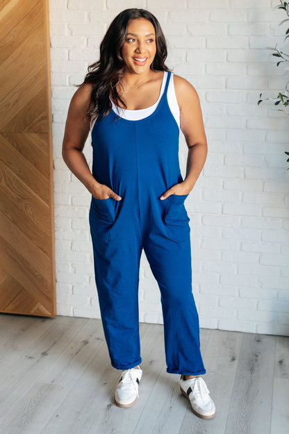 Totally Me Spaghetti Strap Jumpsuit in Light Navy