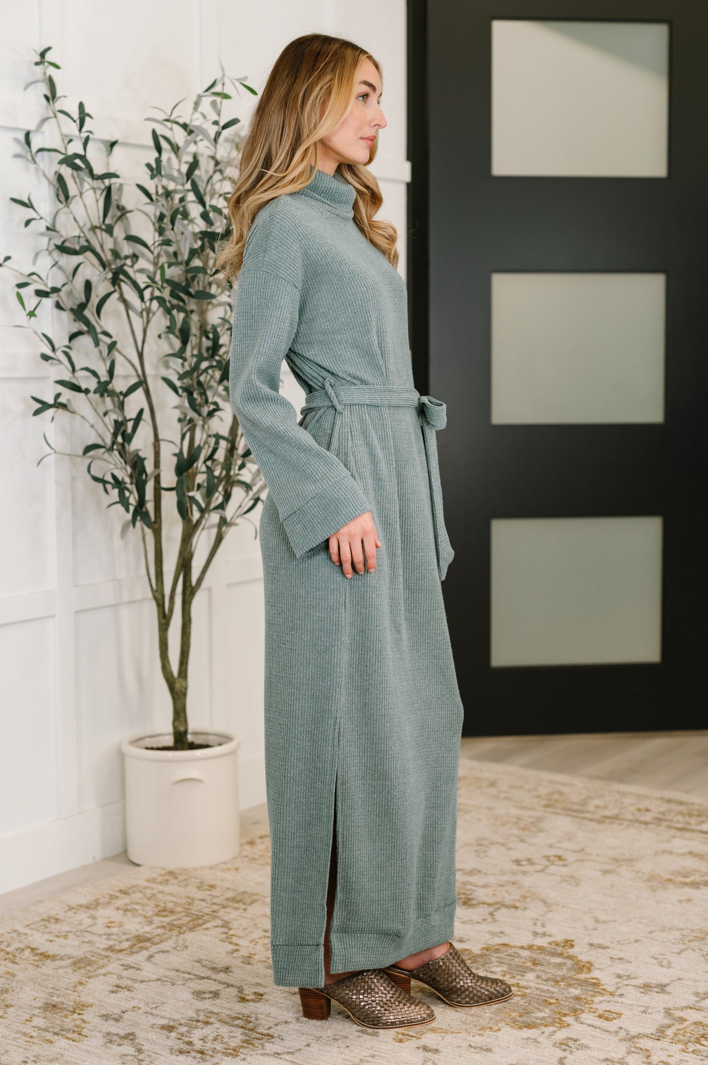 Travel Plush Knit Dress in Soft Teal
