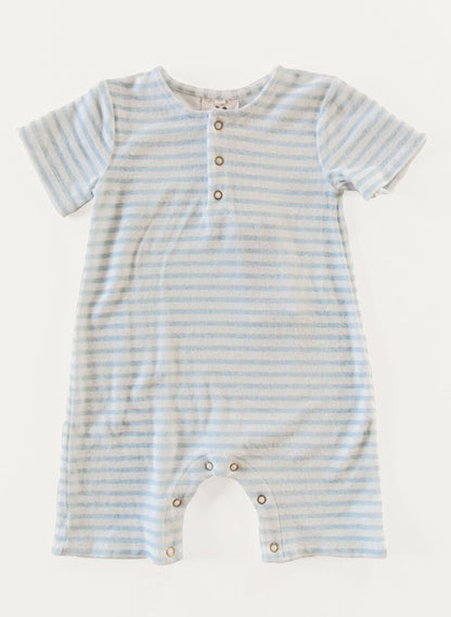 Walker Terry Romper - Blue & White Stripe