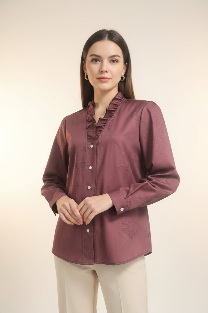 Women's Lace Print Cotton Linen Blouse