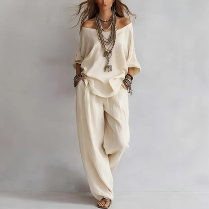 Women's Off-Shoulder Top & Wide-Leg Pants Set