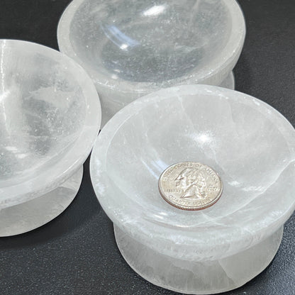 Selenite Satin Spar Crystal Bowl with Pedestal Carving