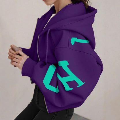 Women’s Zip-Up Printed Sweatshirt – Long Sleeve Casual Jacket