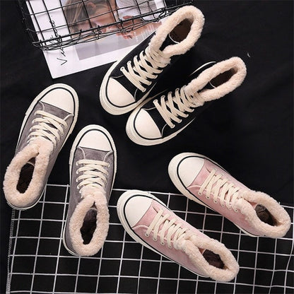 Women’s Warm Canvas Shoes | Plush Cotton Lined Flat Winter Shoes