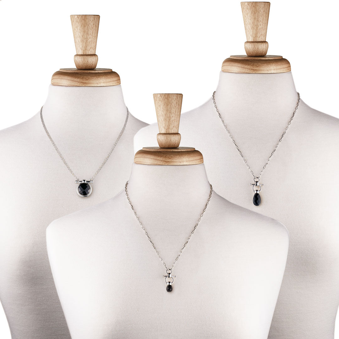Adele - Black Onyx Equestrian Horse Bit Necklace in Silver