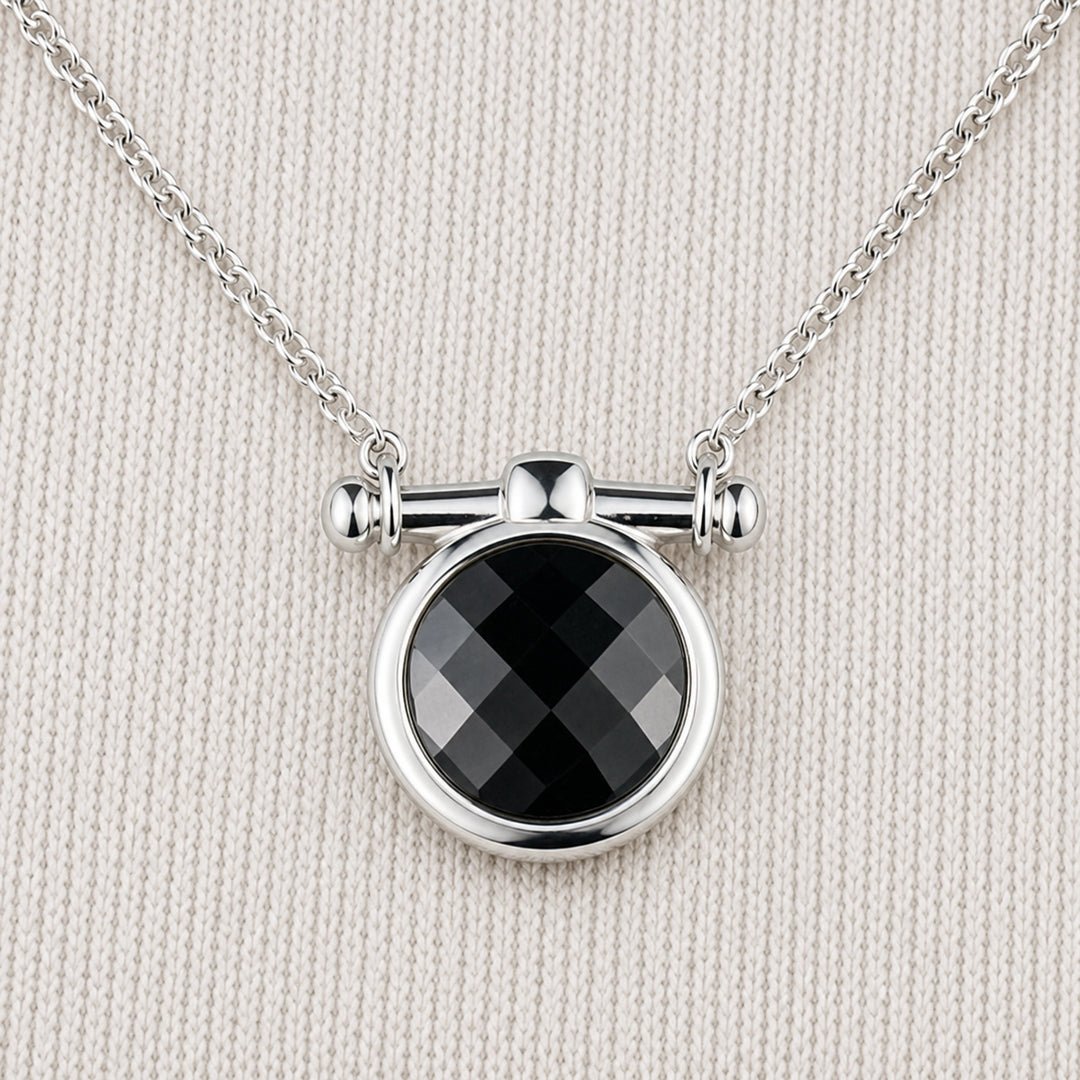Adele - Black Onyx Equestrian Horse Bit Necklace in Silver
