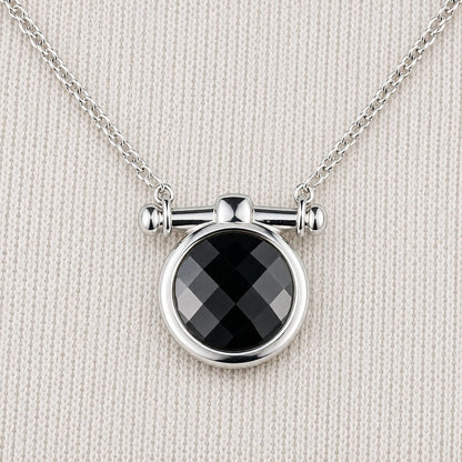 Adele - Black Onyx Equestrian Horse Bit Necklace in Silver