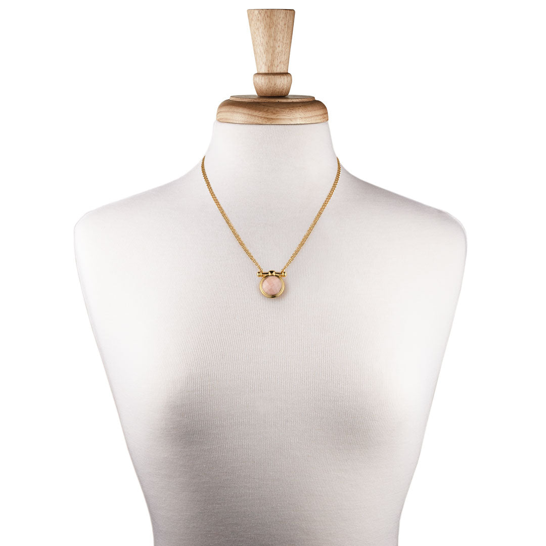 Adele - Rose Quartz Equestrian Horse Bit Necklace in Gold