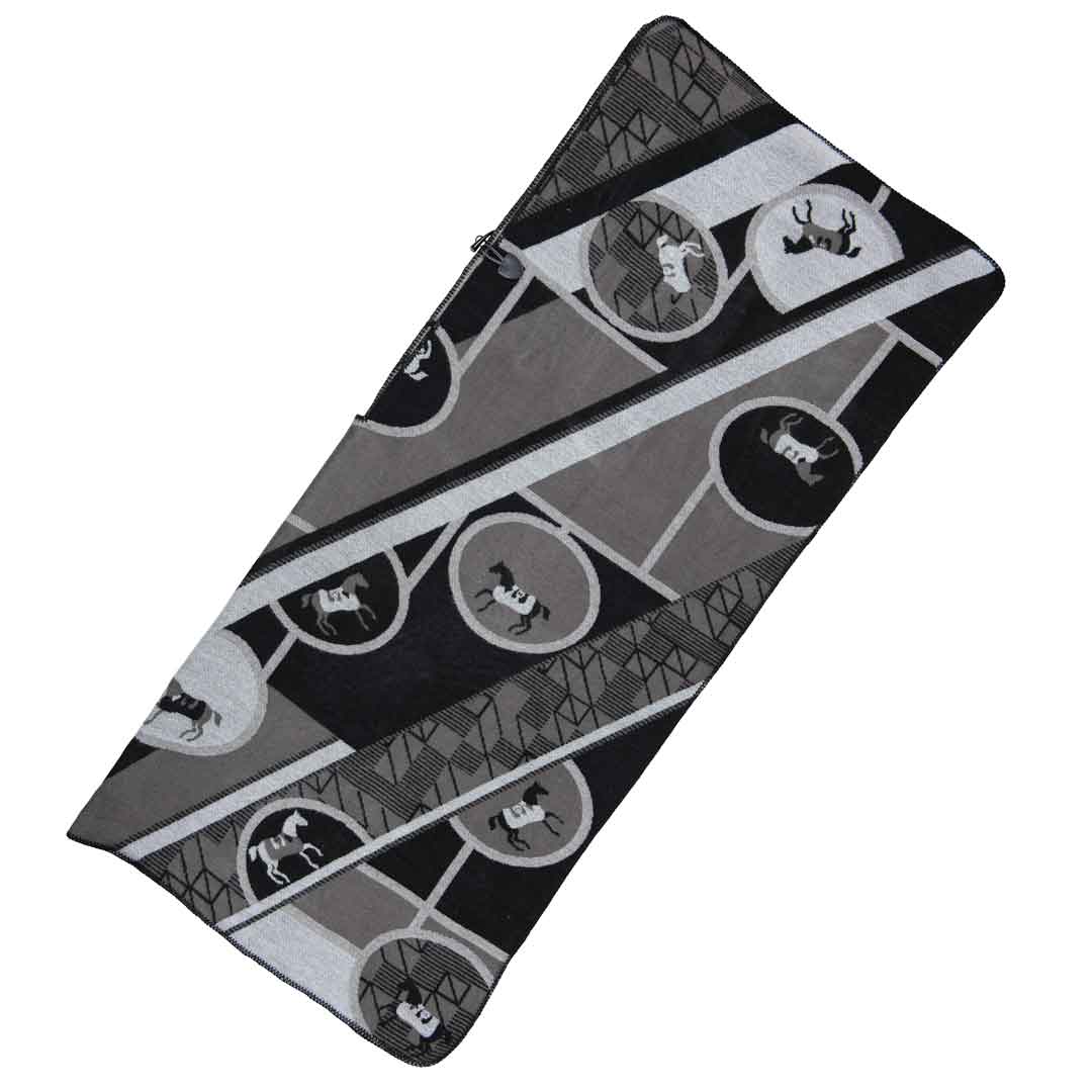 Adina -  Equestrian Motif Shawl in Charcoal Wrap