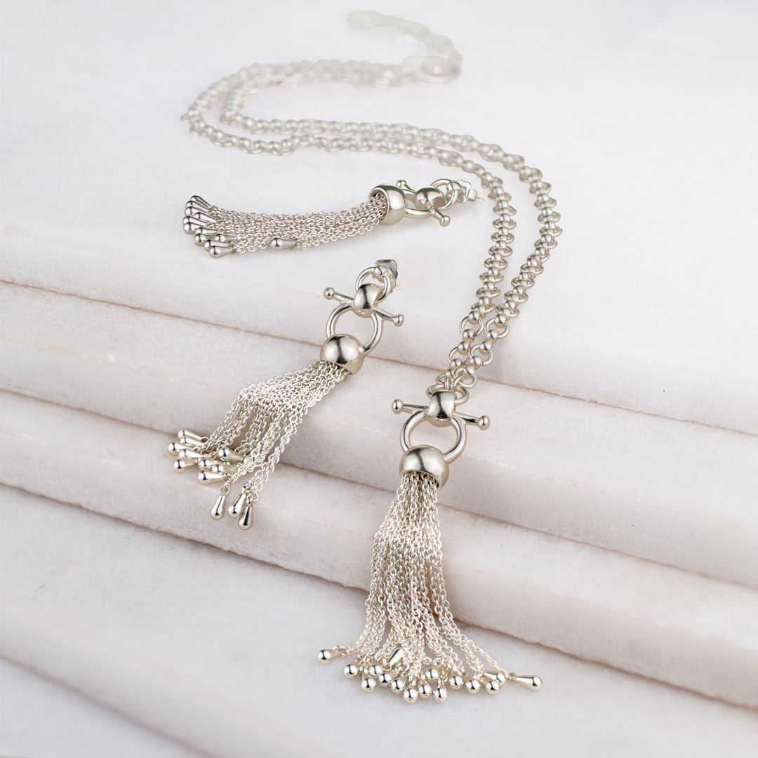 Aria - Chain Tassel Equestrian Horse Bit Necklace in Silver