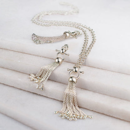 Aria - Chain Tassel Horse Bit Equestrian Earring in Silver