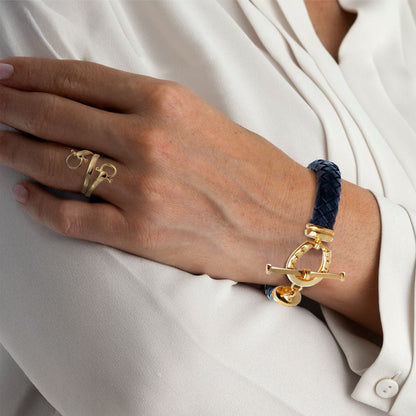 Aristo - 14K Gold Vermeil Black Leather Horseshoe Bracelet