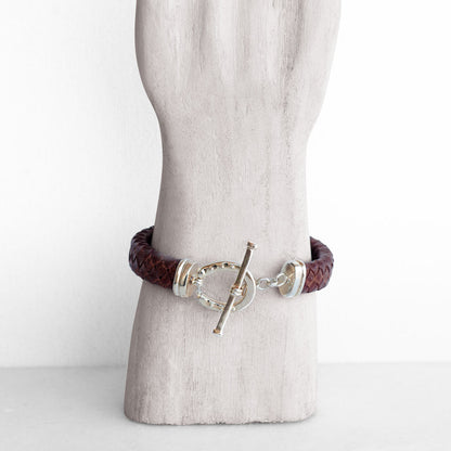Aristo - Sterling Silver Brown Leather Horseshoe Bracelet